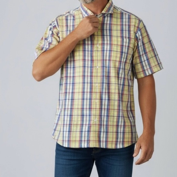 Bobby Jones Other - Bobby Jones Button Down Size Large Yellow Plaid Golf Casual Short Sleeve Preppy